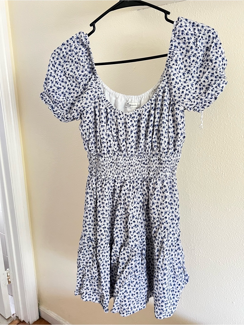 American Eagle Outfitters White Dress with Blue Floral Print